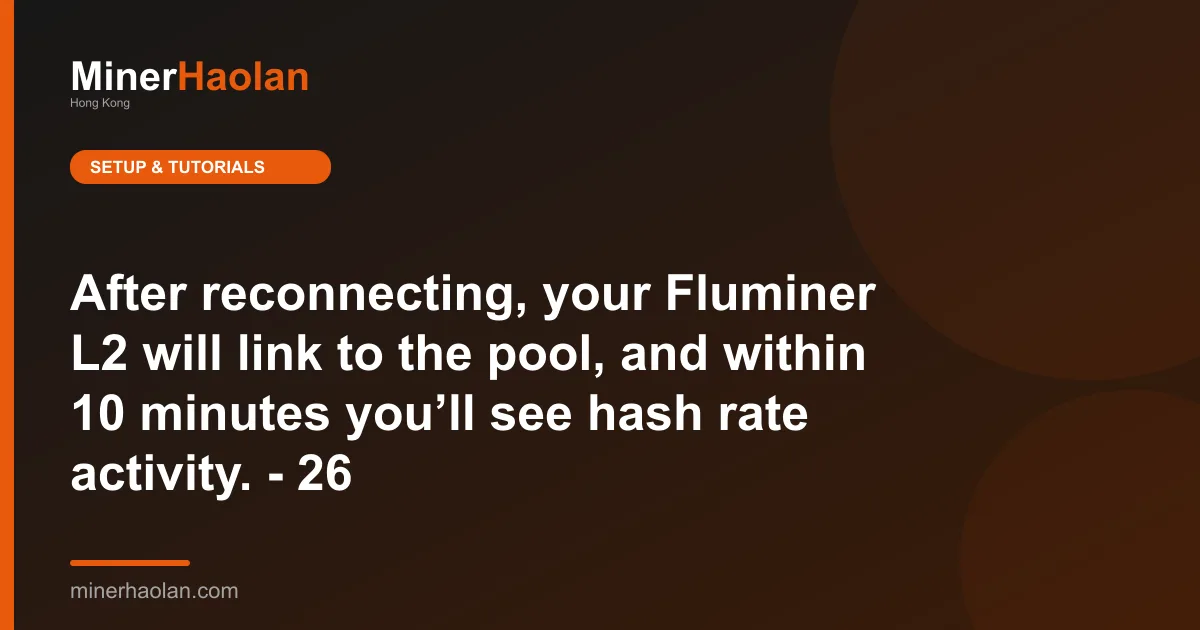 After reconnecting, your Fluminer L2 will link to the pool, and within 10 minutes you’ll see hash rate activity. - 26