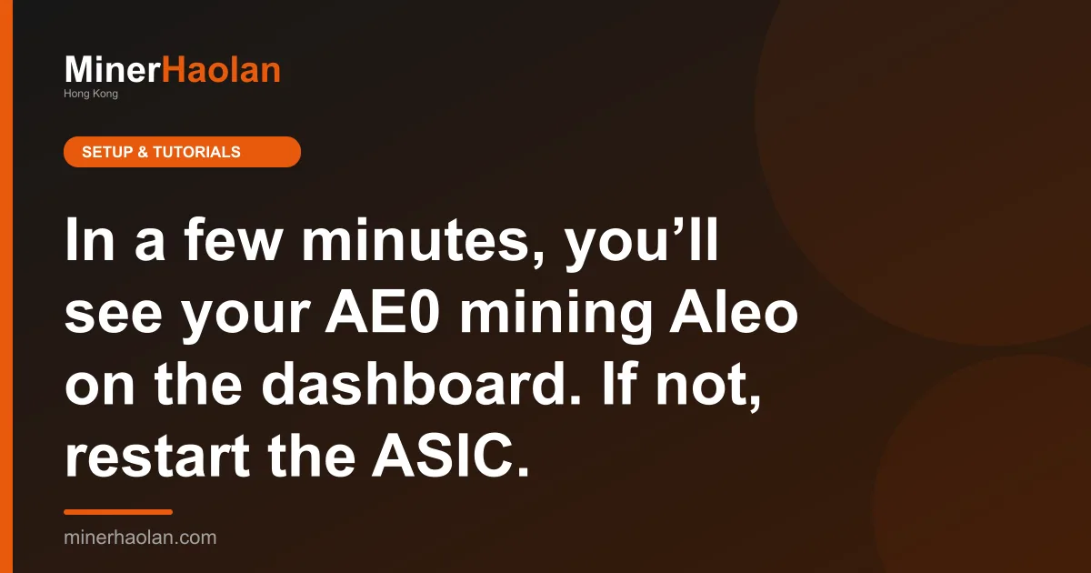 In a few minutes, you’ll see your AE0 mining Aleo on the dashboard. If not, restart the ASIC.