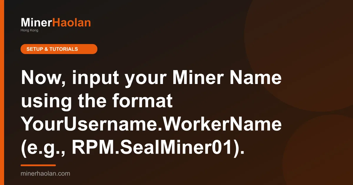 Now, input your Miner Name using the format YourUsername.WorkerName (e.g., RPM.SealMiner01).