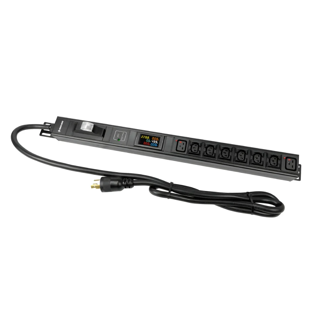 MinerHaolan CMB8P 30A Metered Crypto Mining PDU 240V, NEMA L6-30P, 6 C13 & 2 C19 Outlets - View 1