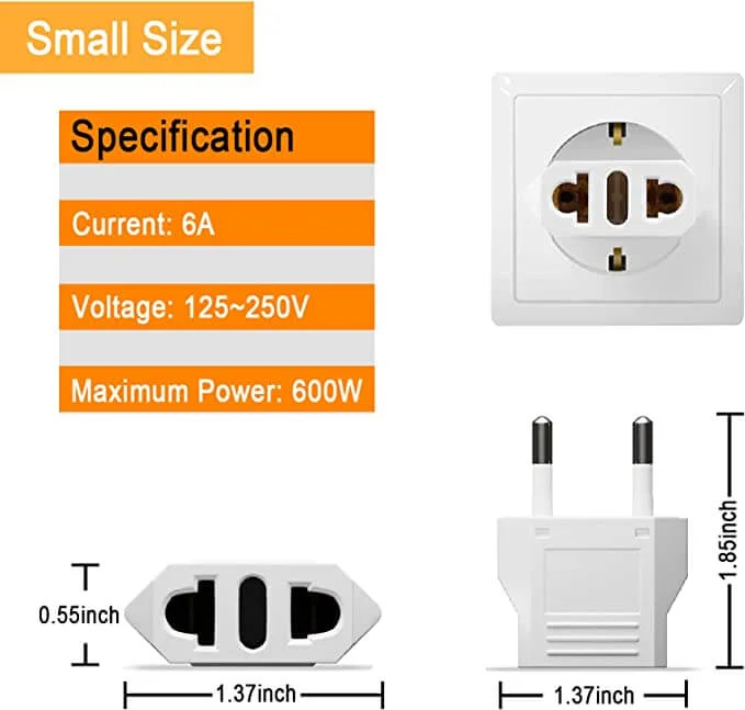 MinerHaolan Mining 220V Travel Power Adapter Grounded European Plug - Type E/F Outlet, Adaptor for USA to Europe EU Socket - thumbnail 2