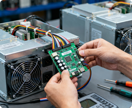 Professional hashboard repair service - technician working on ASIC miner